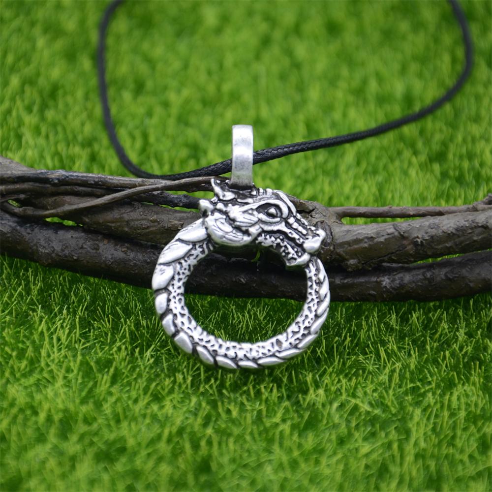 Goth Ouroboros Norse Vintage Dragon Necklace Pendant Gothic Accessories Amulet Viking Runes Jewelry Neclaces Women Men