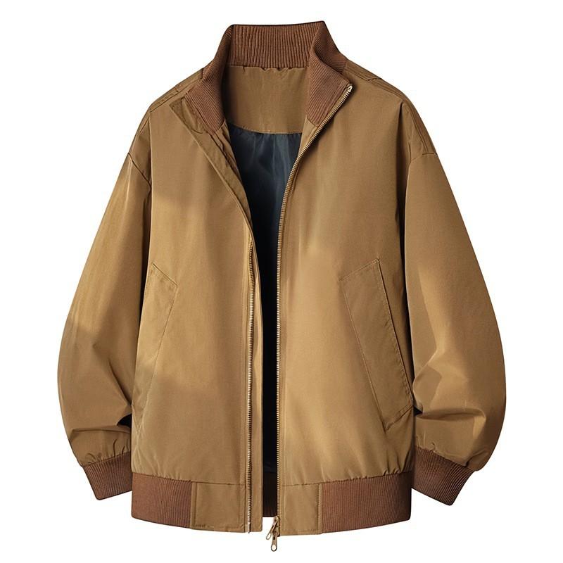 Mens Stand Collar Flight Jacket Winter Loose Fit Short Casual Cotton Blend Outerwear