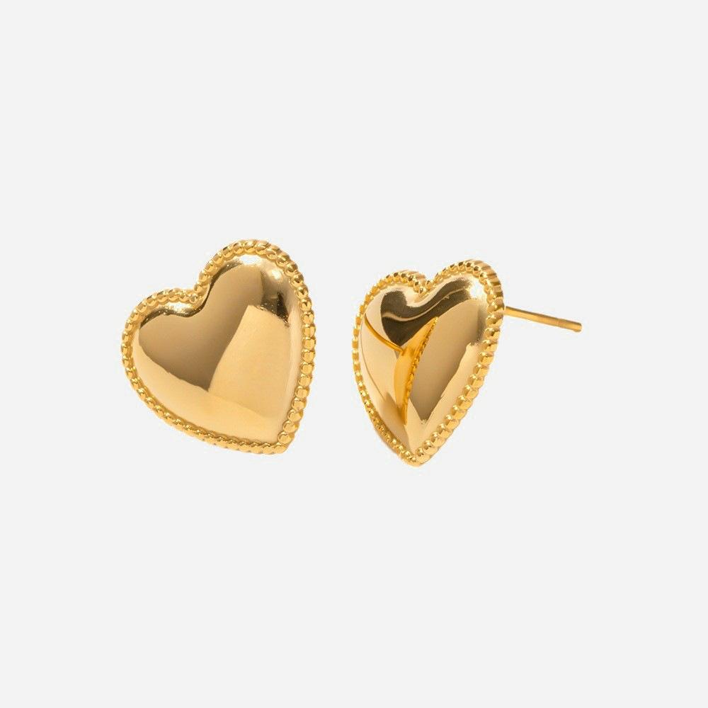 Peach Heart Stud Earrings, Simple Love Earrings, Gold Accessories.