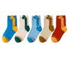 Cotton Blend Kids Socks 5 Pairs Pack Dinosaur Socks Colorful Children Sports Socks  For Boys