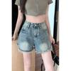 Women's High Waist Frayed Denim Shorts - Loose, Retro A-Line, Wide-Leg Summer Hot Pants