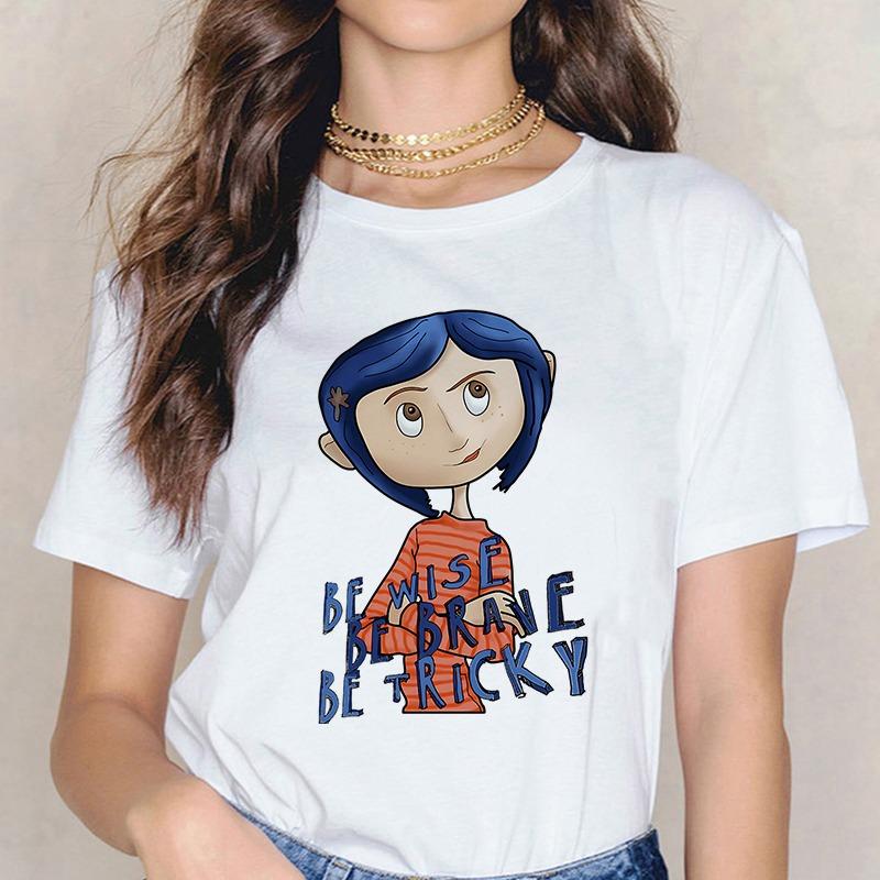 Maglietta Horror di Moda Bambola Coraline Sogni Maglietta Y2k Donna Vintage Gotica Magliette Grafiche di Halloween Abbigliamento