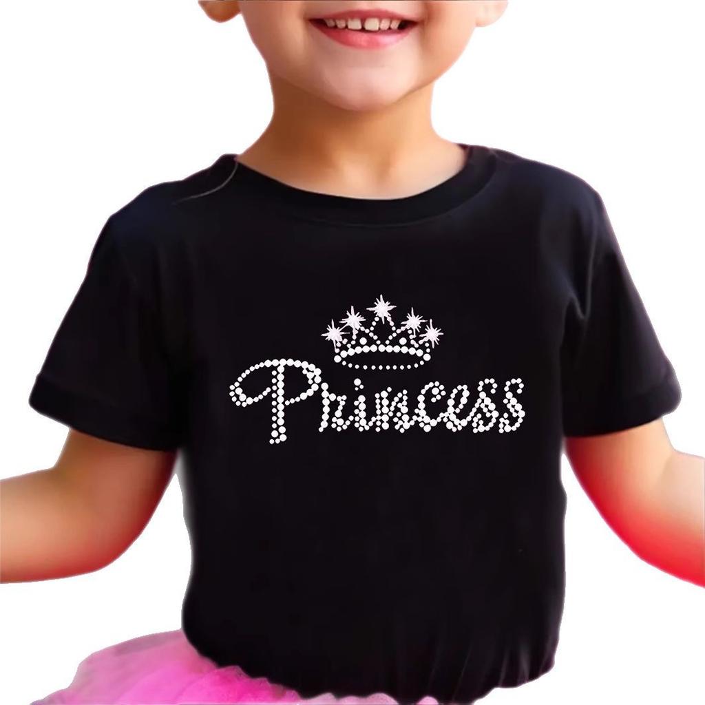 Girls' Casual Princess Letter Pattern T-shirt Summer Children's Fashion Short-Sleeved T-shirt