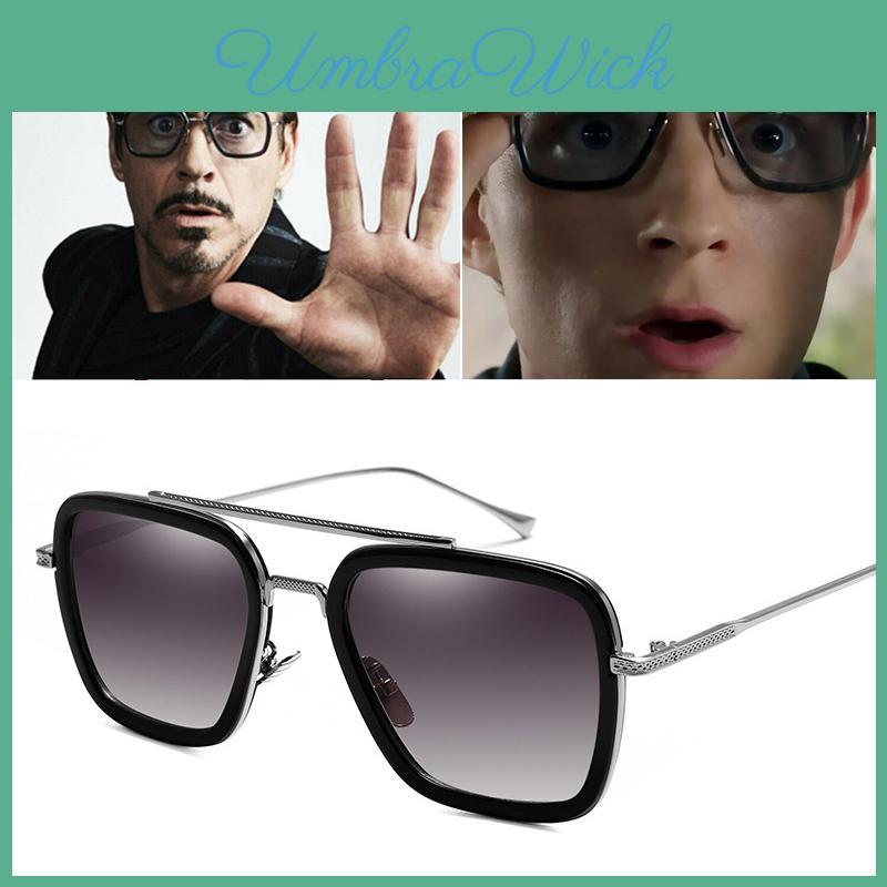 Uv400 Protection Tony Stark Sunglasses Men Square Metal Frame For Eye Safety