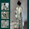 Women's Lingerie Pajamas Set Two-piece Silk Pajamas Long-sleeved Cardigan Trousers Printed Home Clothes Warm Season and Autumn Pajamas
