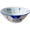 Vintage Ceramic Blue & White Bamboo Flower Bowl - Rustic Farmhouse Tableware, Ideal for Rice & Noodles