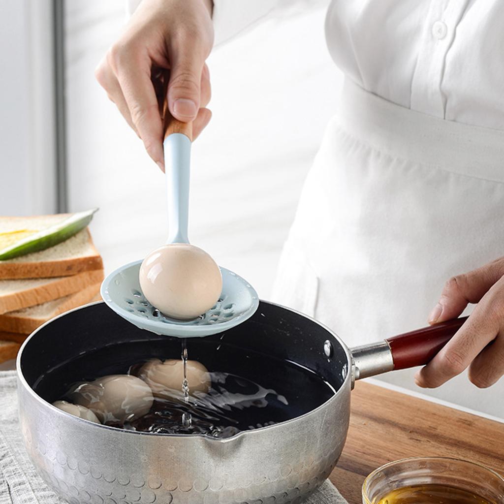 Blue Silicone Cooking Utensils Set Non-Stick Spatula Soup Spoon Eggbeater Food Clip Natural Wood Handle with Storage Box Kitchen Tools