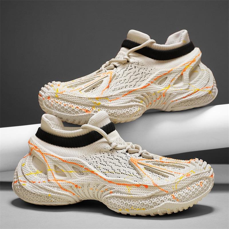 2025 summer fly-woven sports shoes platform men's shoes mesh breathable heightening socks shoes student luminous tide shoes men's