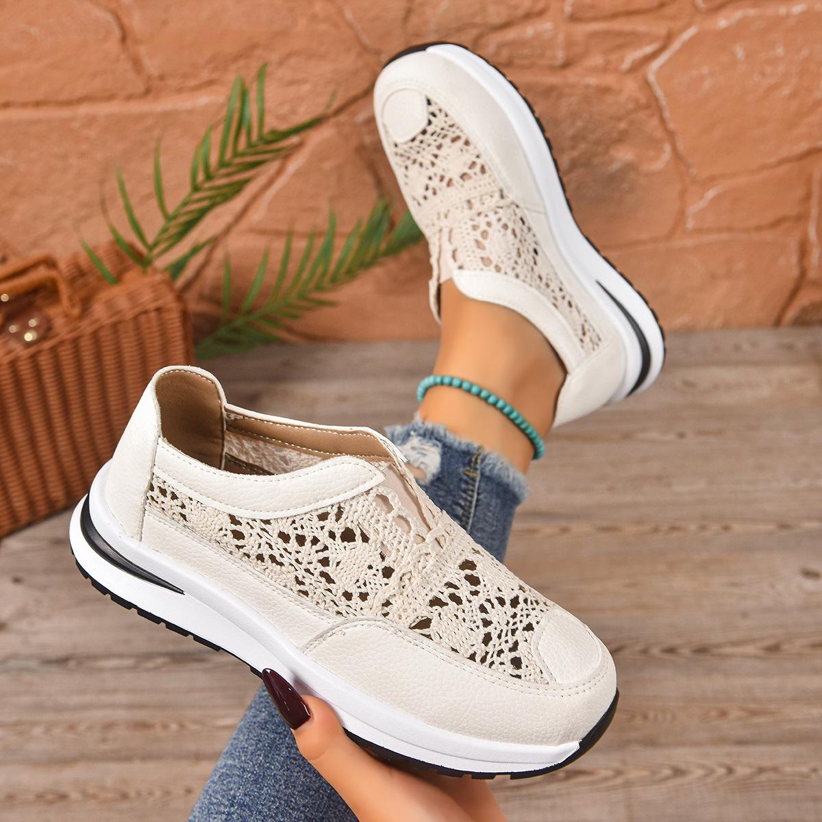 

Обувь больших размеров 36-43 для женщин Весна 2026 Женская сетчатая дышащая удобная без шнуровки Платформа Тапочки Клинки Нескользящие Лоферы Кроссовки 36 бежевый