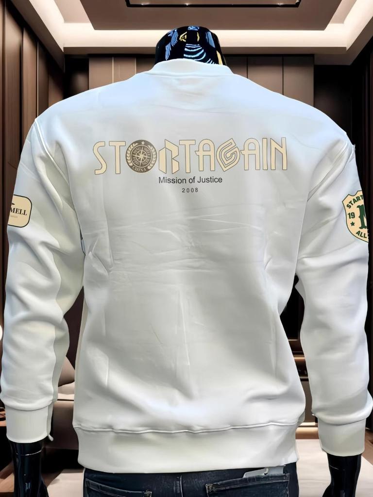 Men's Retro Round Neck Printed Hoodie - Thick Velvet Layer, Trendy Long Sleeve for Autumn/Winter