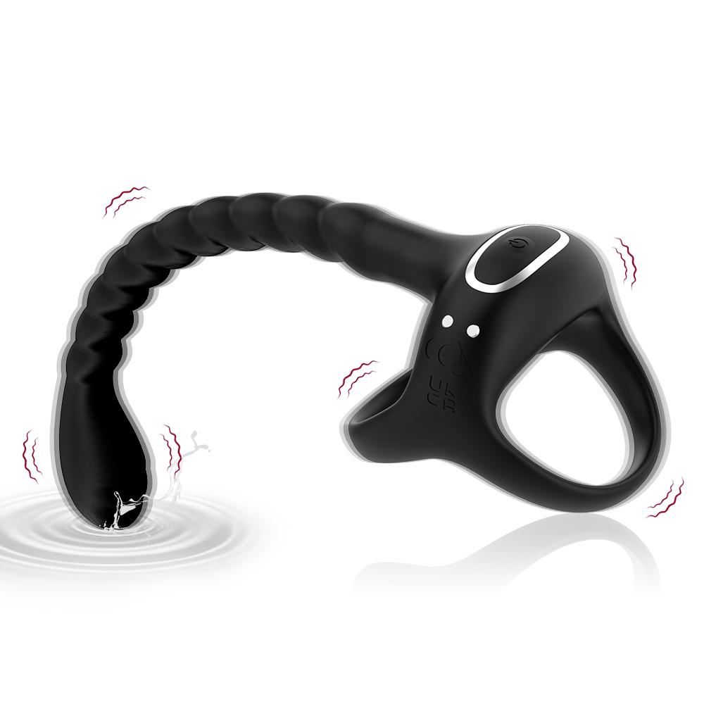 Silicone Penis Ring Cock Ring Vibrator Anal Plug 3-in-1, Male Prostate Vibrating Stimulator Masturbator, Adult Sex Toy, Sex Toys