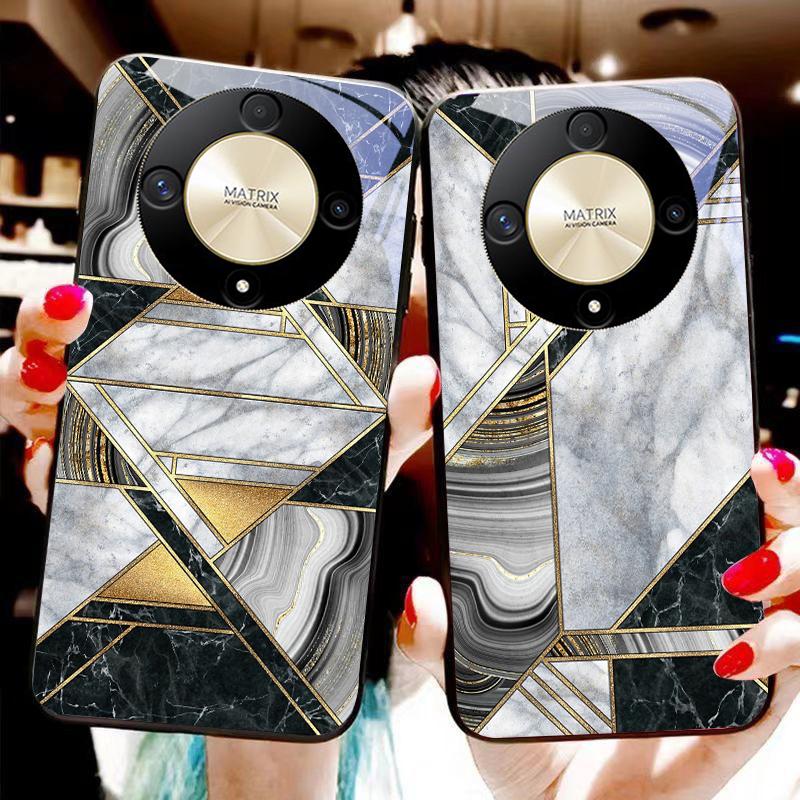 Marble Patterned Metal For Honor Magic 6 50 70 90 5 Lite X7b 200 Pro Nova 10 Nova 5T X6 P30 Pura 70 Ultra Glass Phone Case