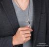 SilverKYASYA 316L Cross Necklace Zirconia Cross Necklace Rosary Necklace Stainless Steel Long Large Cross Men's