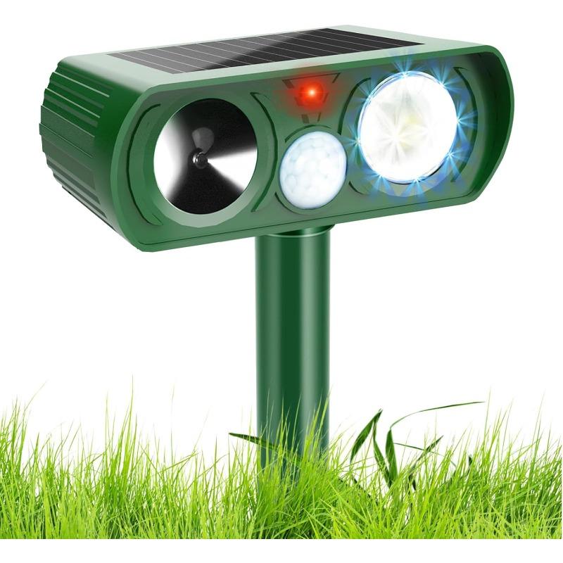 Cat Repellent, Ultrasonic Solar Animal Repeller with Motion Sensor and Flashing Lights, Waterproof Rechargeable Animal Deterrent Devices Outdoor