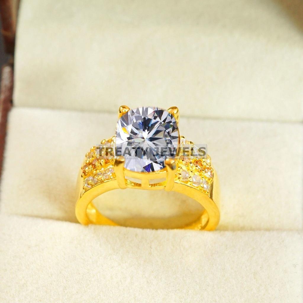 Moissanite Oval Cut With 925 Sterling Silver Gold Plated Ring For Men's #B289 JL375681943448