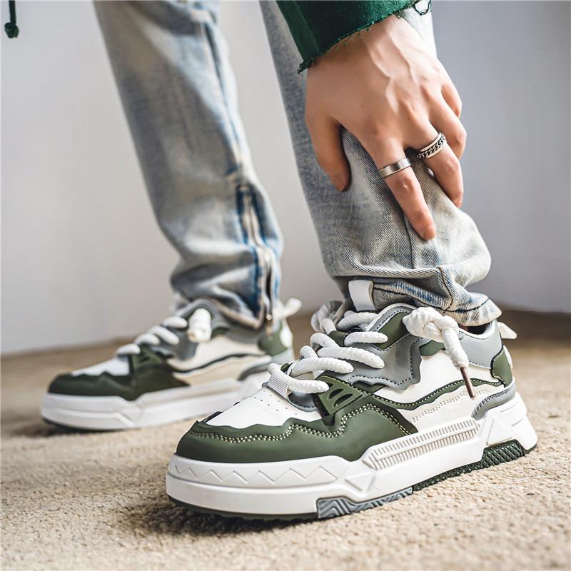 Fashion Fashion Shoes for Men Student Lace-up Thick Baseplate Shoes Four Seasons PU Leather Casual Run Sneaker Comfort Zapatillas Hombre
