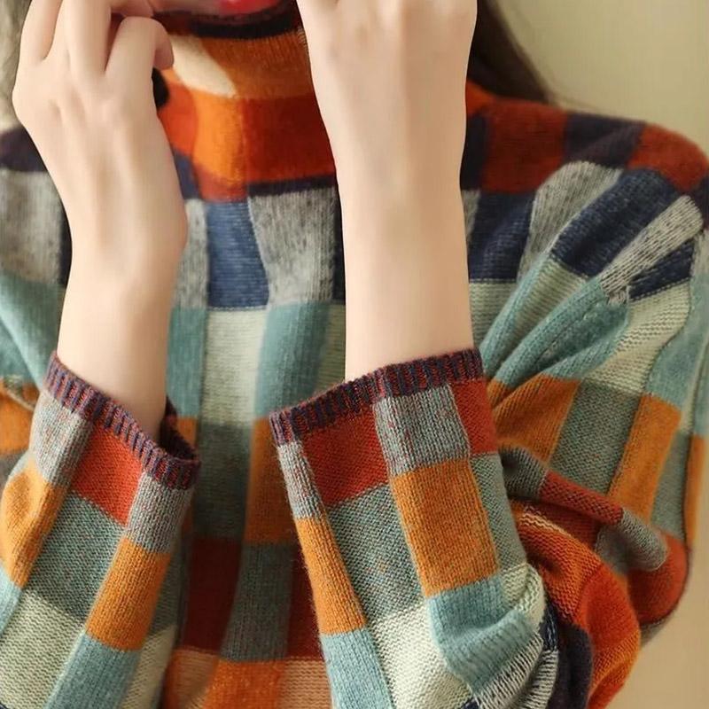 Sweater for Women Autumn Winter Thickened Pullover Warm Colorful Turtleneck Long-sleeve Knit Sweater Stretchy Long Sleeve Oversize R Tops