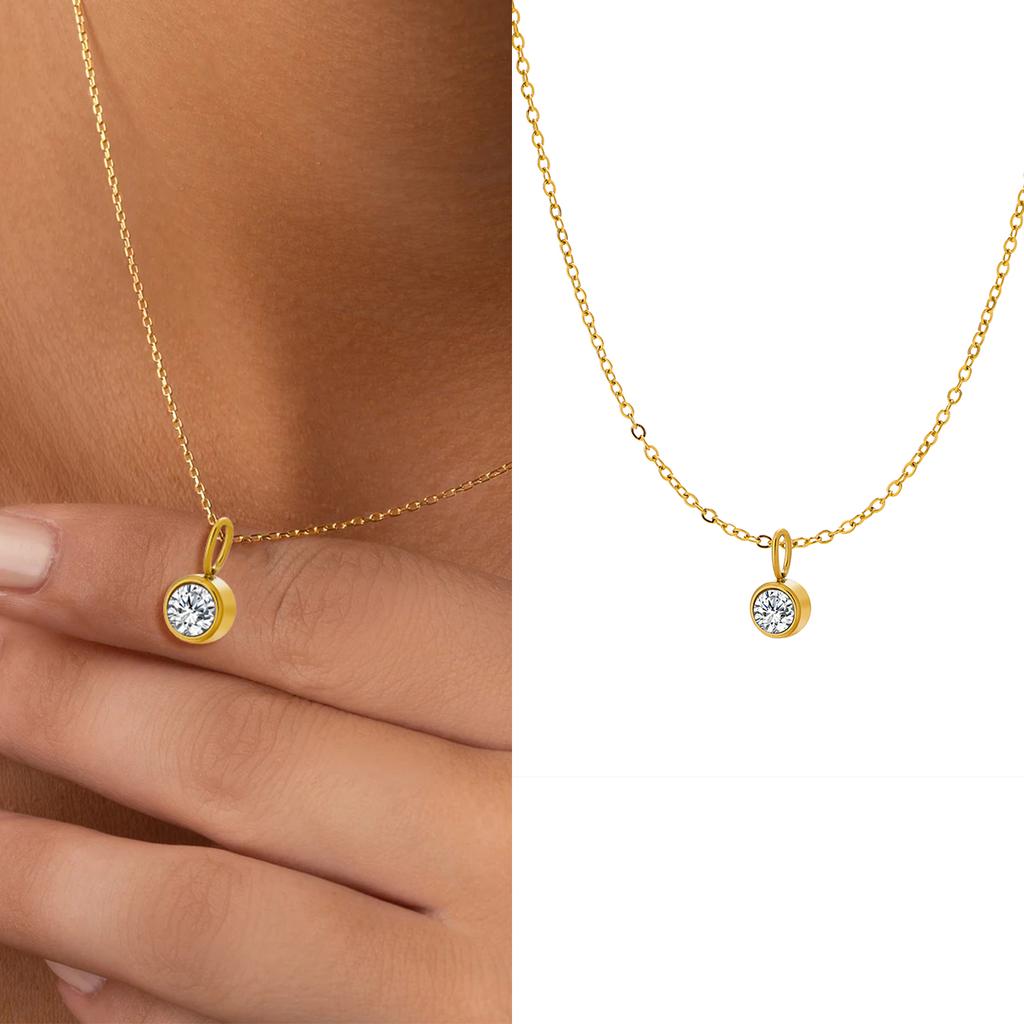 CARLIDANA Fine Jewelry Charms Hot Birthstone Necklace Fashion Simple Zircon Stainless Steel Necklace Christmas Birthday Gift