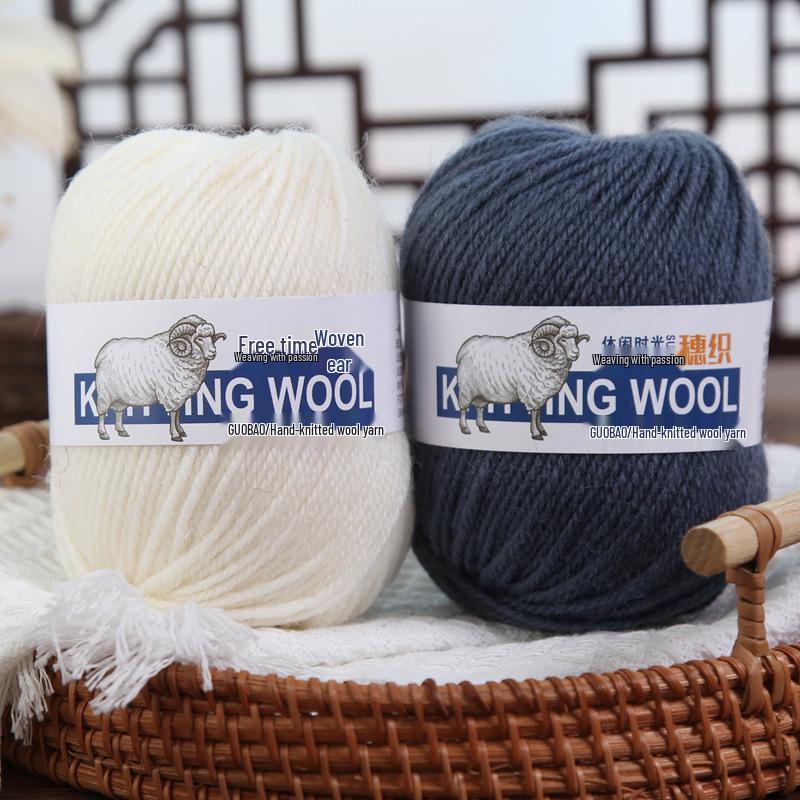 Wool Yarn Hand-Knitted Sweater Scarf Hat - Pure Color Four-Strand Yarn Ball