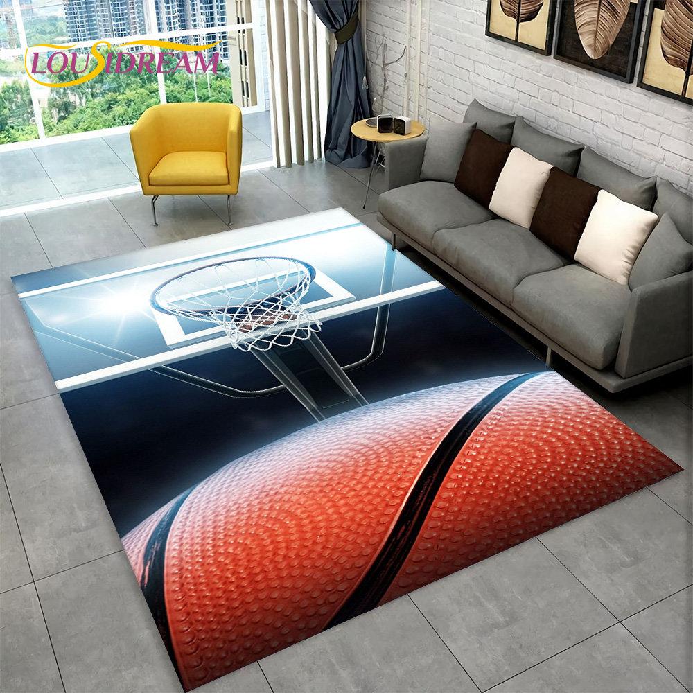 Covor 3D cu Desen Animat Teren de Baschet Mare, Covor pentru Living Dormitor Canapea Sală de Joacă Decor, Covoraș de Podea Antiderapant pentru Copii