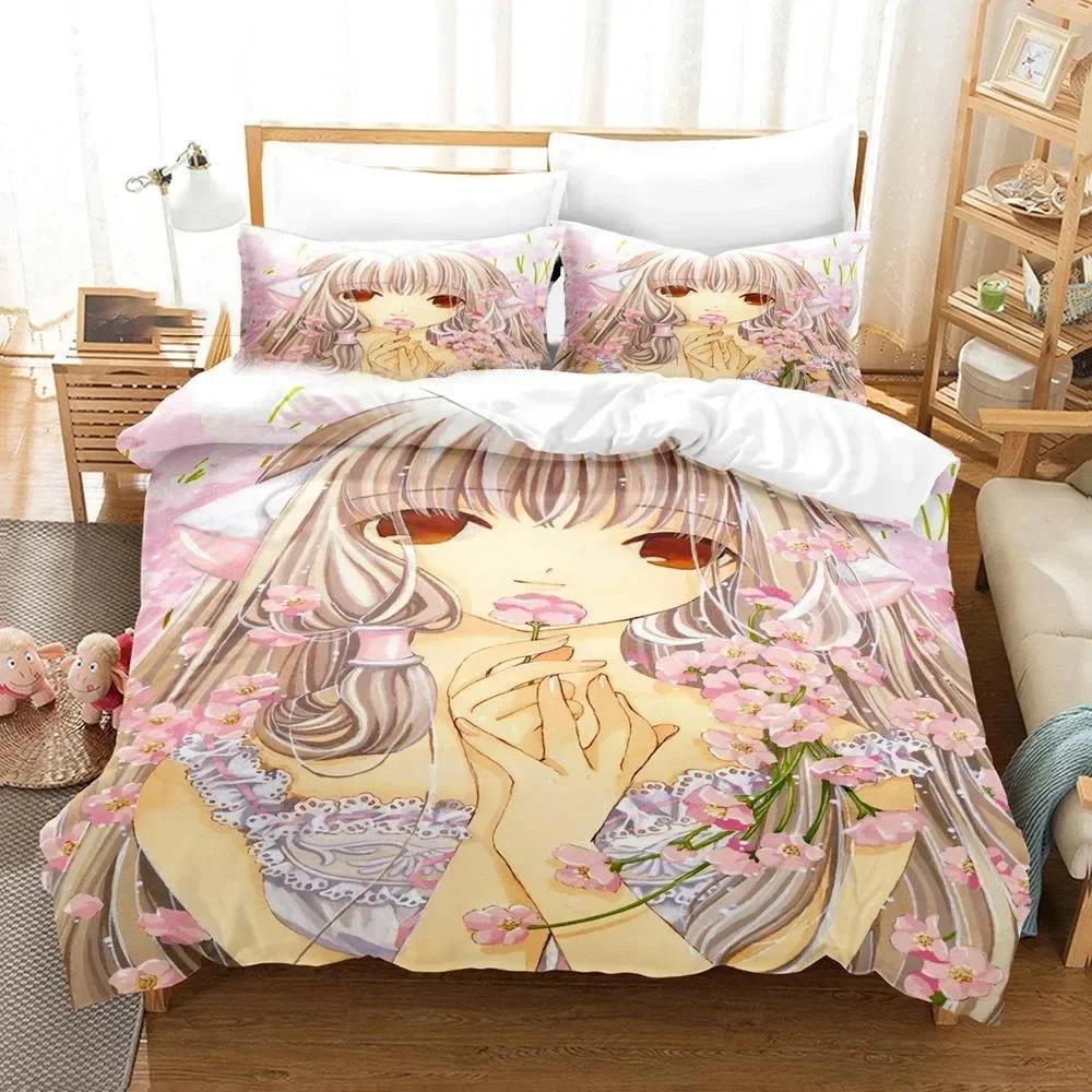 3D-gedrucktes Anime Chobits Chi-Bettwäscheset für Jungen und Mädchen, Twin Queen Size, Bettbezug, Kissenbezug, Bett, Kinder, Erwachsene, Heimtextilien