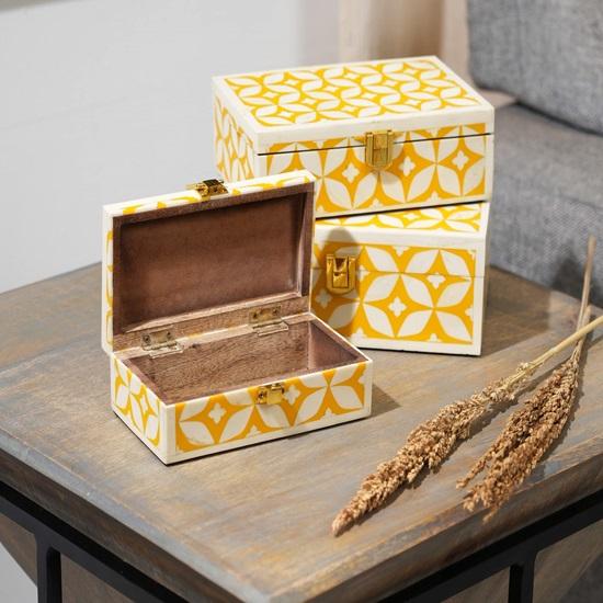 Pack of 1 Jewellery Box Organizer Storage Box Made By Mango Wood, Resin MDF Small 15.24 Cm