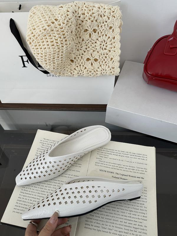 

Модная ажурная обувь на каблуках Женская обувь Низкие шлепанцы Плоский закрытый носок Роскошные слайды 2025 Дизайнерская ПУ Резина Модные скандалы Ажурные каблуки Фл 35