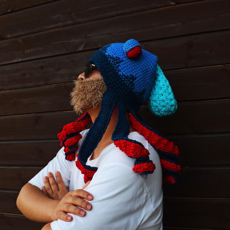 Adult Halloween Crochet Octopus Headgear - Funny Wool Yarn Hat