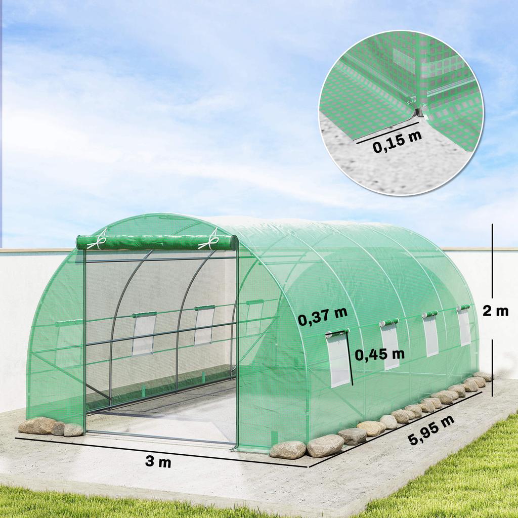 6 x 3 x 2m Walk-in Outdoor Garden Greenhouse Polytunnel with Door and Windows
