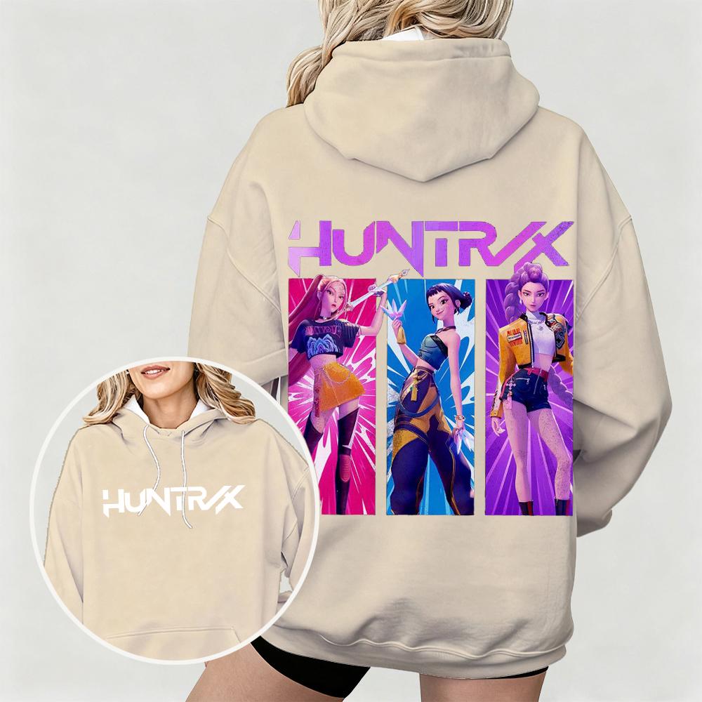 New Women's Oversized Hoodie with KPop Demon Hunters Animated Characters Print Dual-Side Art Design for Casual Daily Wear