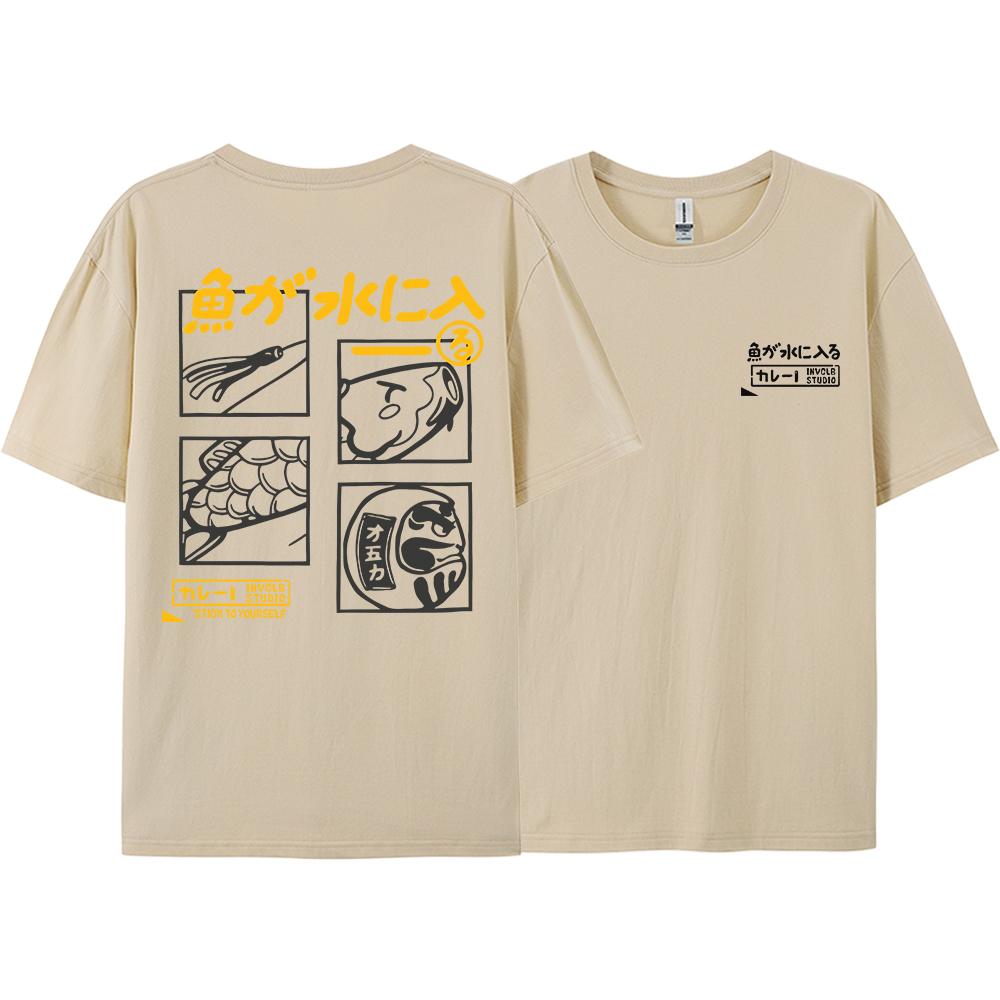 Japansk Retro Mode Fisk T-shirt Herr Dam Kortärmad Oversized Lös Bf Stil Par Student Halvärmad Rolig Topp T-shirts