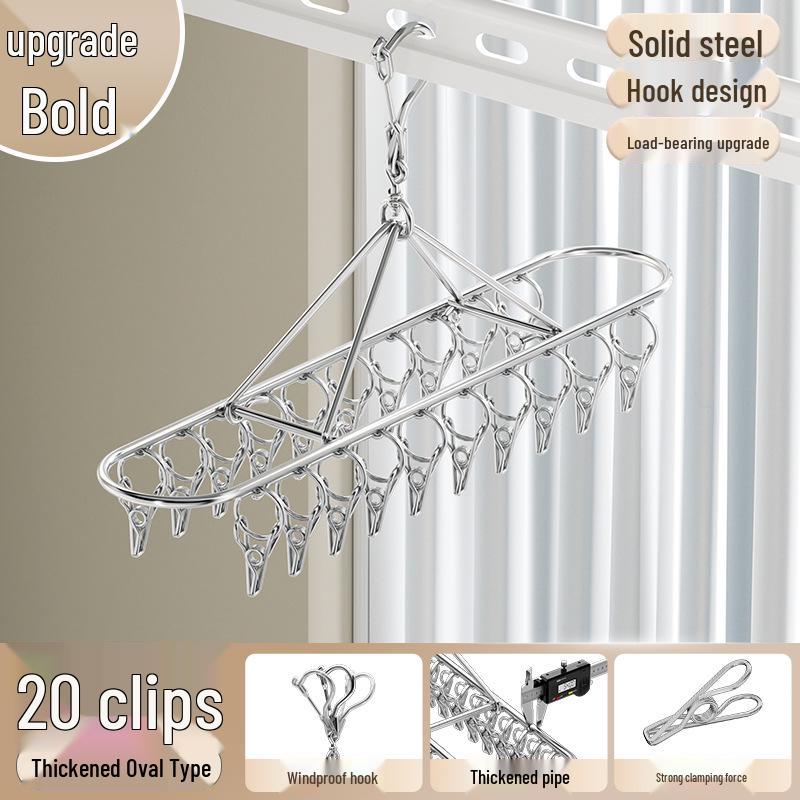 Stainless Steel Multi-Clip Windproof Sock Hanger for Dorm and Balcony Drying