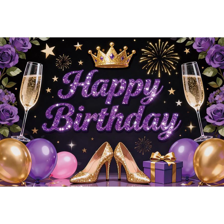 Purple Gold Birthday Party Decoration Photography Background, 18th Birthday Party Decoration Banner Photography Studio Backdrop