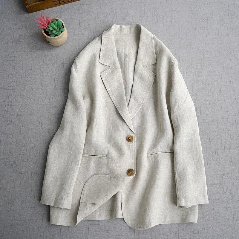 High-End Women's Cotton Linen Long Sleeve Suit Jacket - Age-Reducing Spring/Autumn Fashion