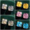 Huitan Cushion White/Pink/Yellow/Blue Cubic Zirconia Stud Earrings for Women Simple Elegant Female Ear Stud Hot Trendy Zircon