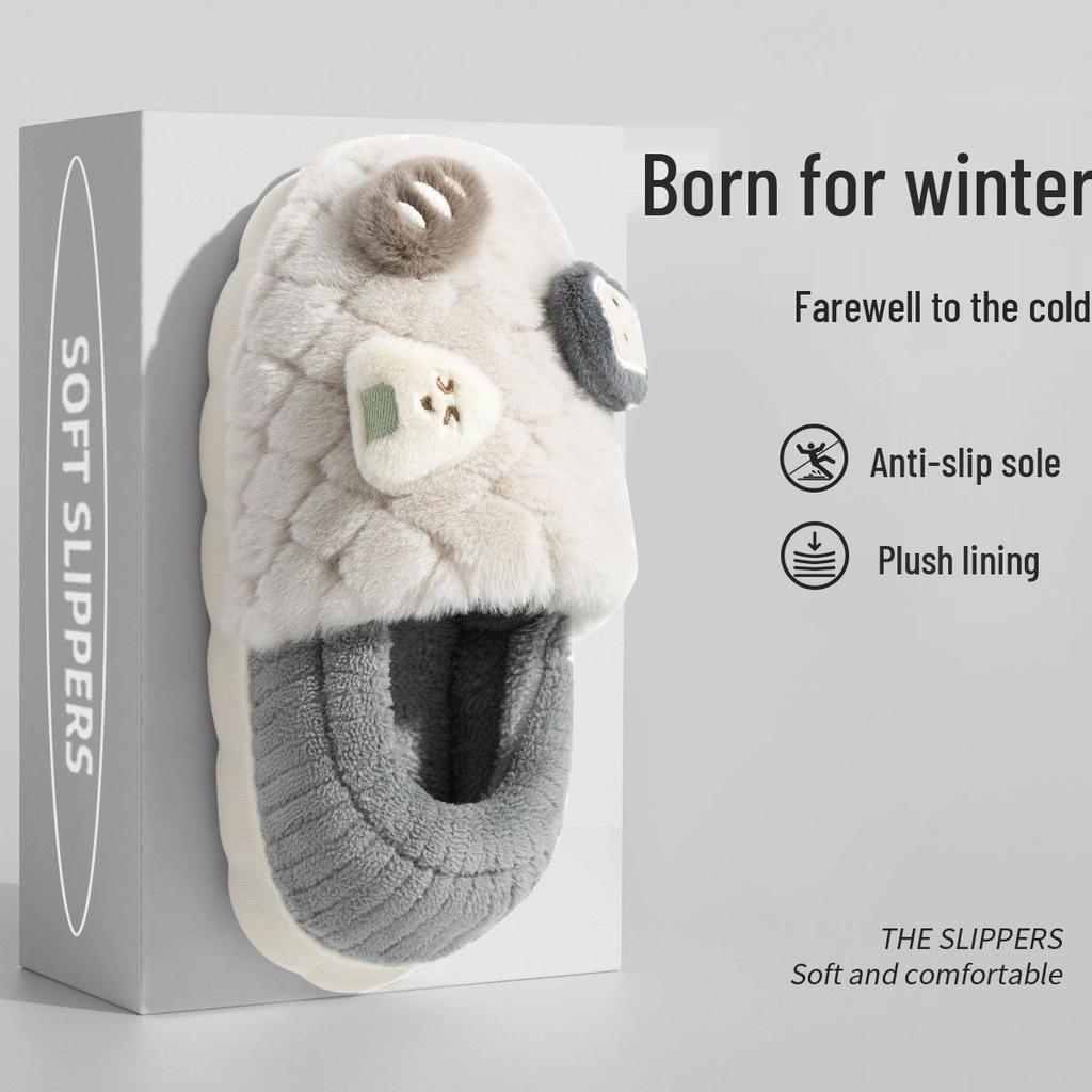 Jieliya Niedliche Onigiri Winter 2025 Indoor Rutschfeste Dicksohlige Baumwollpantoffeln für Damen und Herren