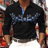 Essential! Christmas Print Long Sleeve Polo, Stylish Casual Top