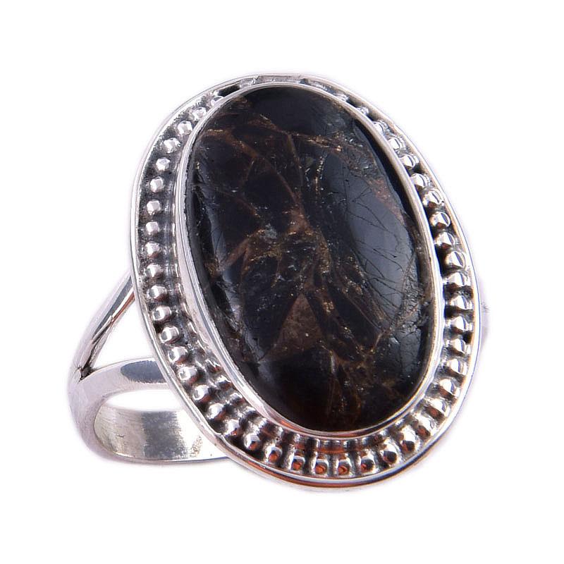 Natural Black Copper Turquoise Gemstone 925 Solid Sterling Silver Ring S.9 Y5m81