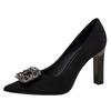 Temperament Professional Black Super High Heels Women's 2025 New Pointed Rhinestone High Sense Commuter Work Thick Heel Single Shoes