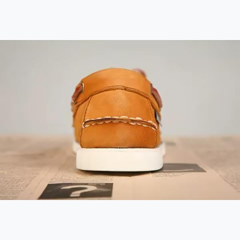 Men Genuine Nubuck Leather Docksides Casual Boat Shoes,Brand Designer Flat Loafers For Homme Femme Orange Color X130