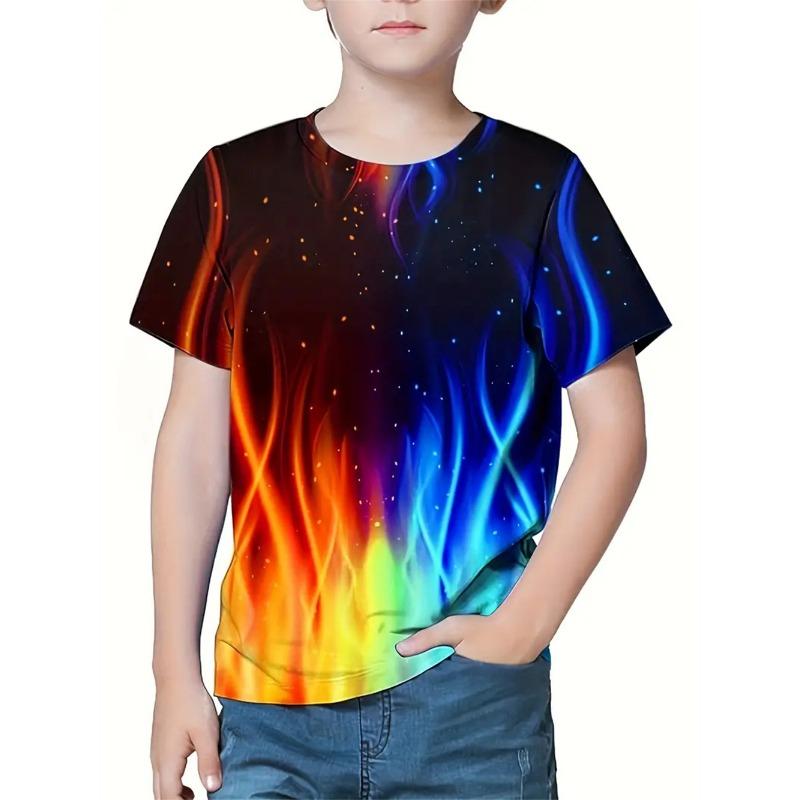 Flame Fashion T Shirt For Boys Top Tee Flame Kids Boys Clothes 3d Print Tee Shirt Short Sleeve Children's Clothing