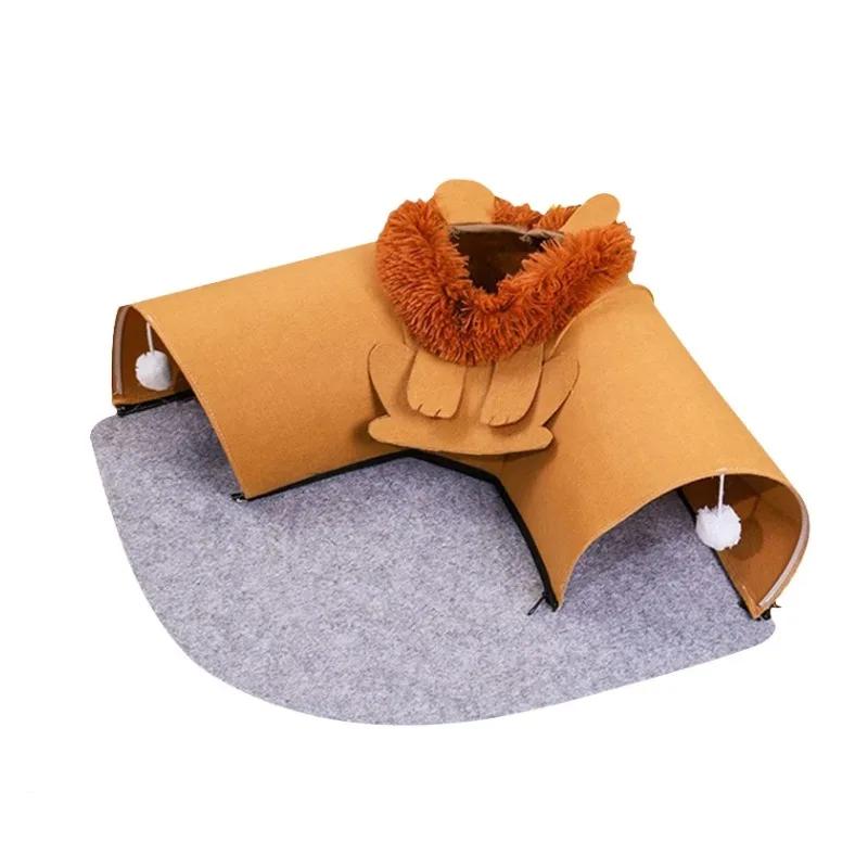 Foldable Felt Cat Tunnel Toy Detachable Indoor Pet Playhouse for Cats Sleeping and Playing All Seasons