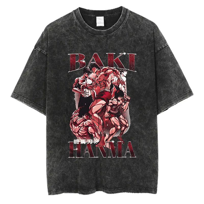 Anime Baki Prané tričko Harajuku Léto 100% Bavlna Krátký Rukáv Oversize Trička Vintage Streetwear Baki Hanma Potisk Tričko