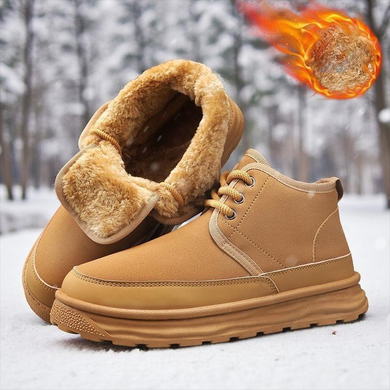 

Winter Warm Thick Snow Fashion Boots Mens Lace Up High Top Cotton Shoes Thick Bottom Anti Slip Thick Bottom Outdoor Short Boots 44 хаки