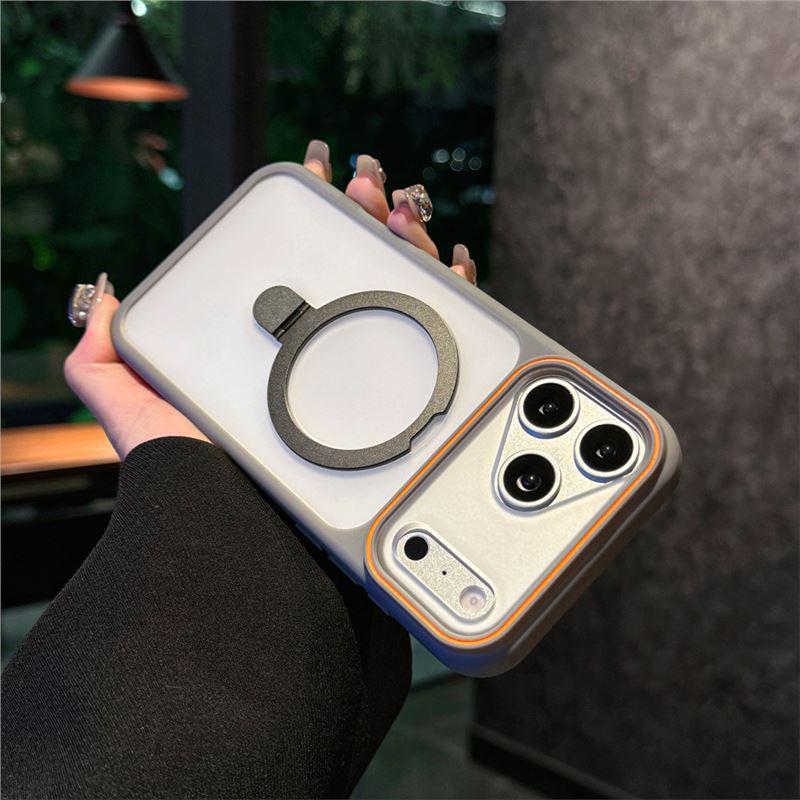 Compatible iPhone 17 Pro Max Semi-Transparent Frosted Metal Magnetic Stand Skin-Feel Protective Case