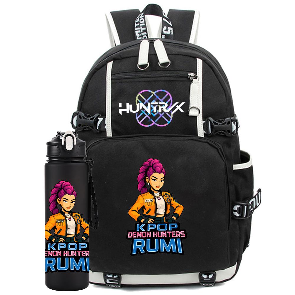 2 st/set K-Pop-tryckt ryggsäck med 750 ml vattenflaska för tonåring elev flicka pojke skolväska barnpresent stor kapacitet reseväska Mochila