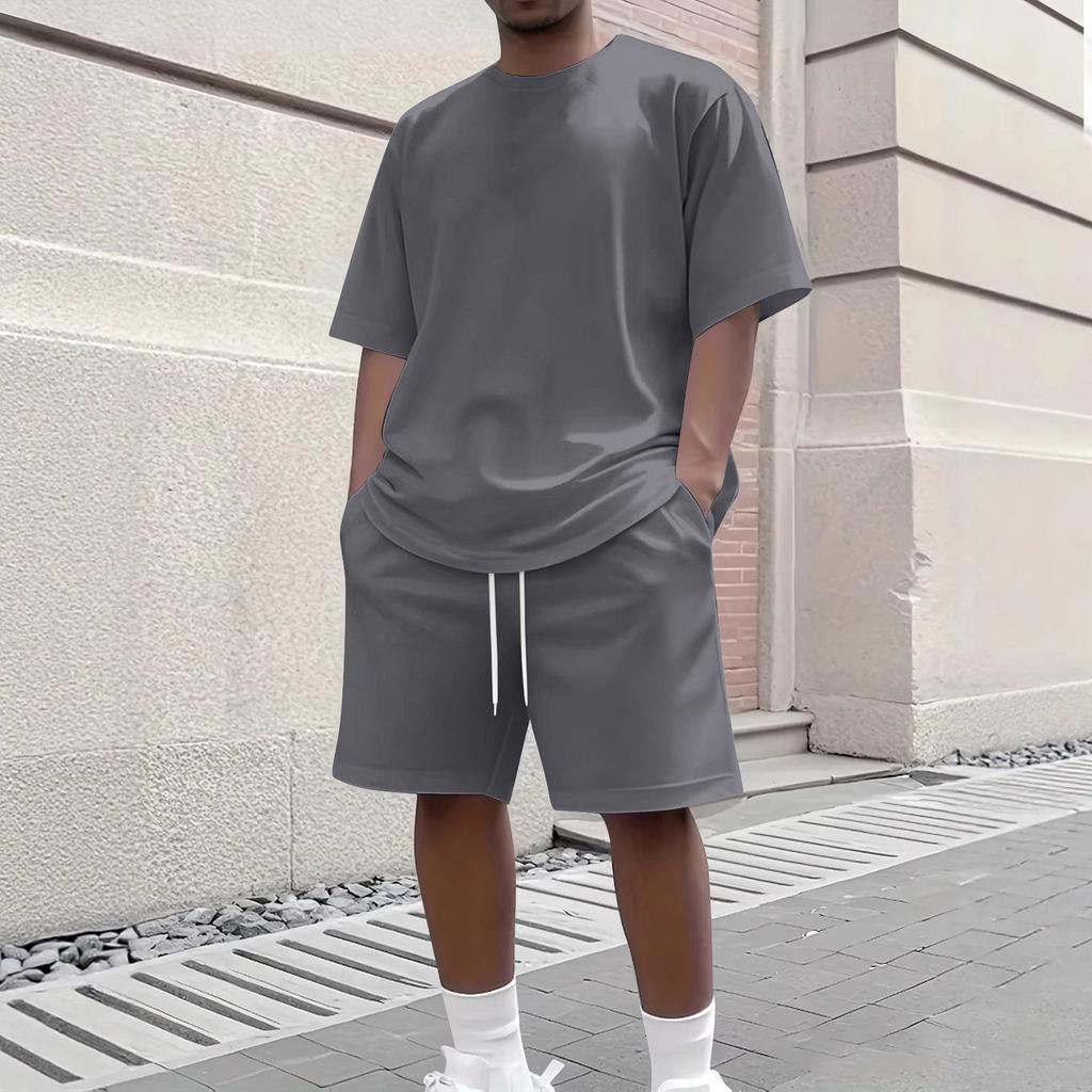 Men's Summer Casual 2-Piece Outfit Round Men's Neck Short Sleeve Tee Shorts Set