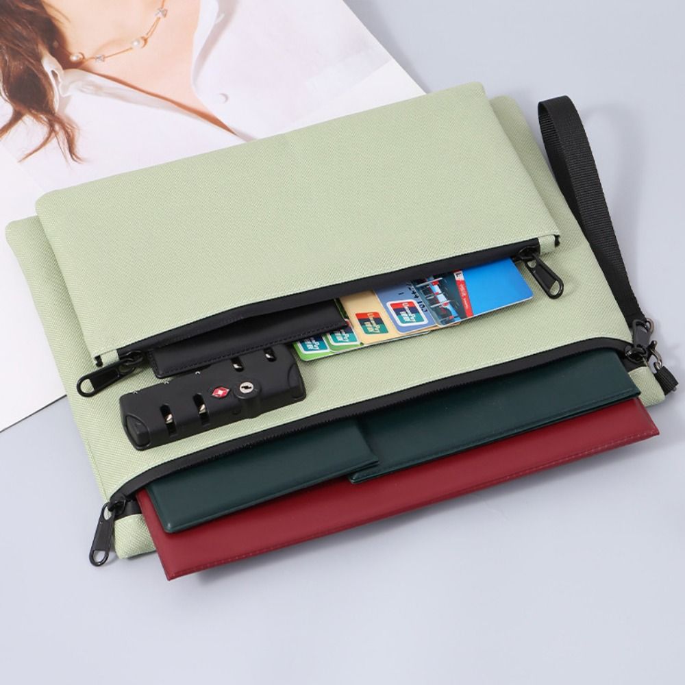 Waterproof Locking File Pouch Password Lock Passport Wallet Document Storage Bag Business Use
