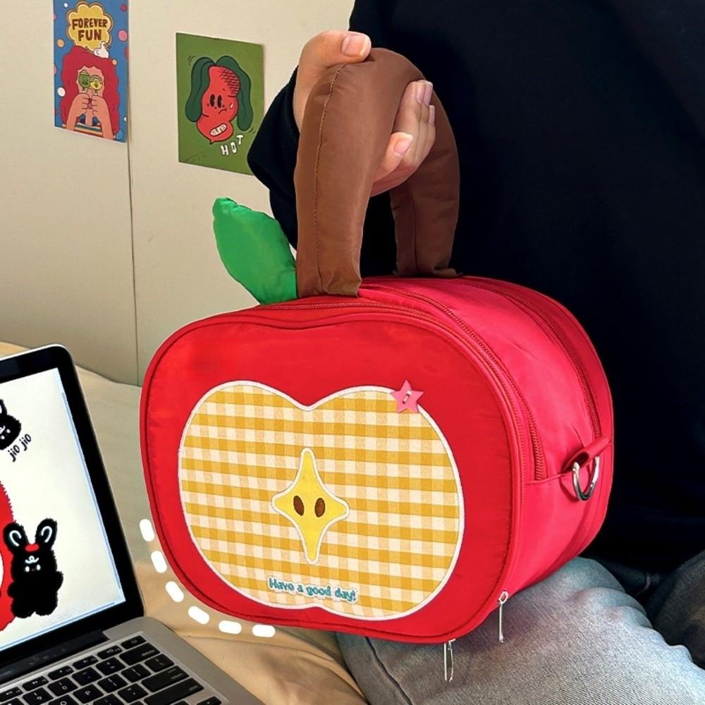 Handle Fruit Plaid Makeup Bag Storage Travel Cosmetic Container  Data Cable Storage