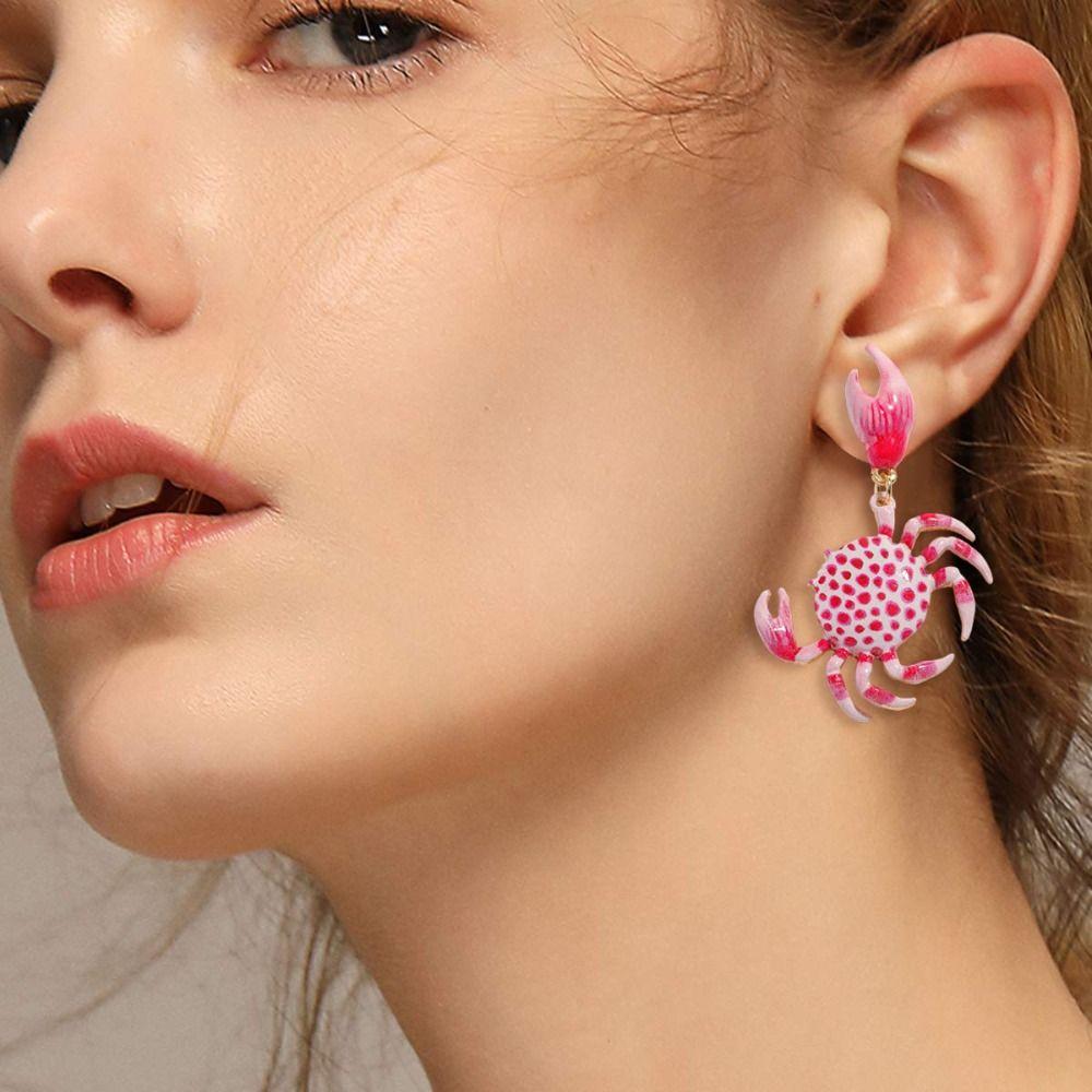 1 Pair Creative Crab Earrings Fashion Ear Jewelry Animal Earrings  Beach Vacation Accessory